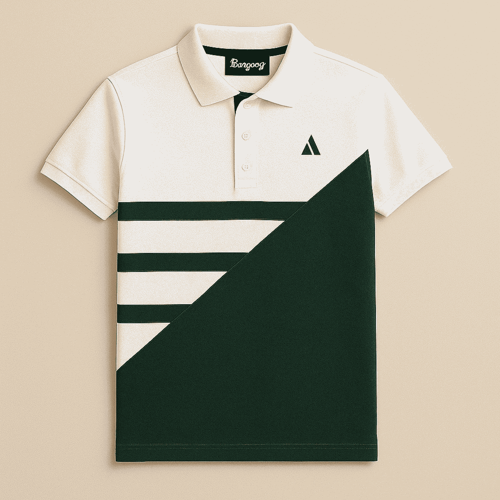 White & Pine Green 3-Stripe Polo T-Shirt