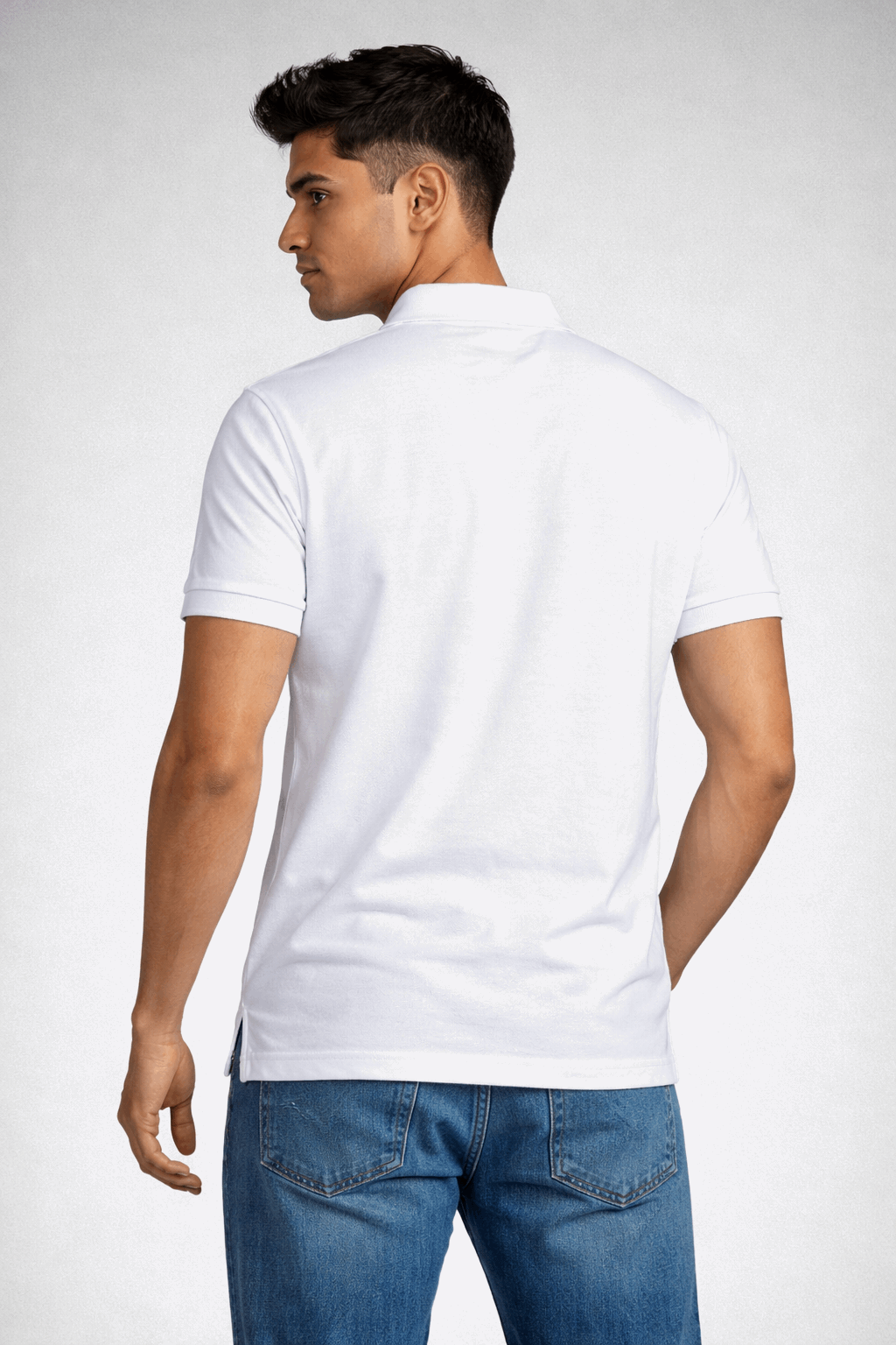 White & Sky Blue 3-Stripe Polo T-Shirt