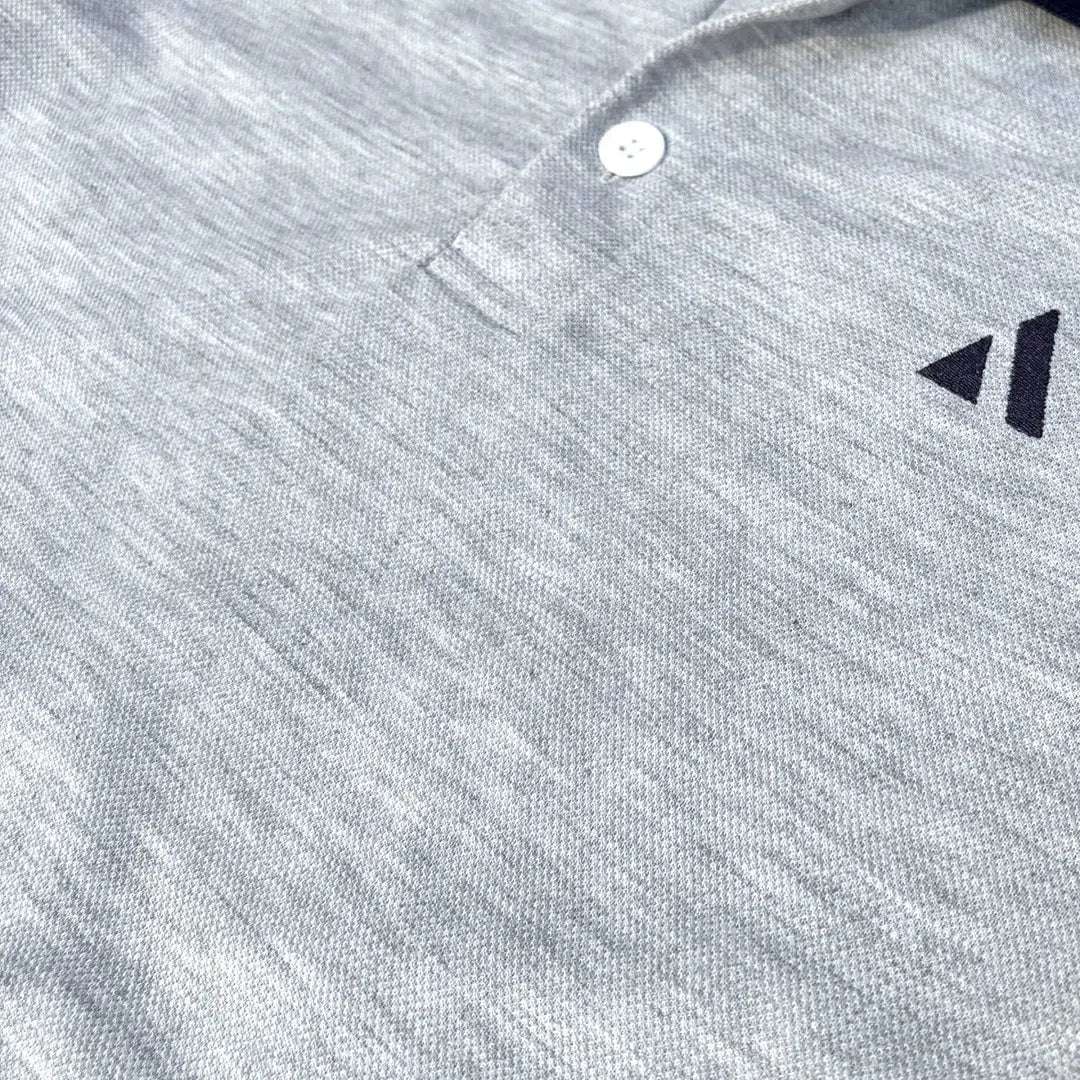 Ash Color Polo T-Shirt with Navy Blue Shoulder Cut