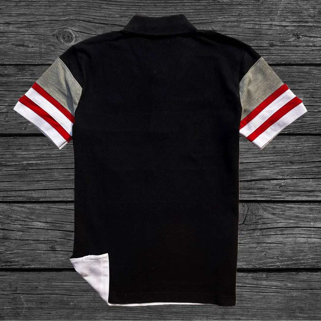 Black Melange White with Red Stripe Polo T-Shirt