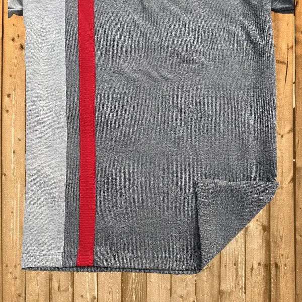 Charcoal Melange Grey Polo T-Shirt with Red Vertical Stripe