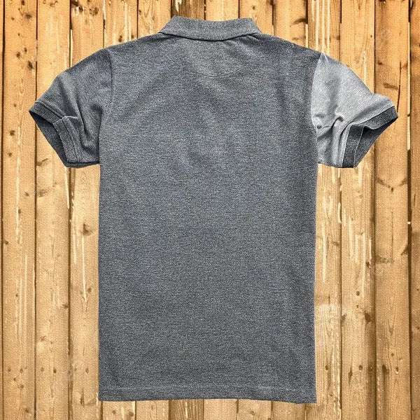 Charcoal Melange Grey Polo T-Shirt with Red Vertical Stripe