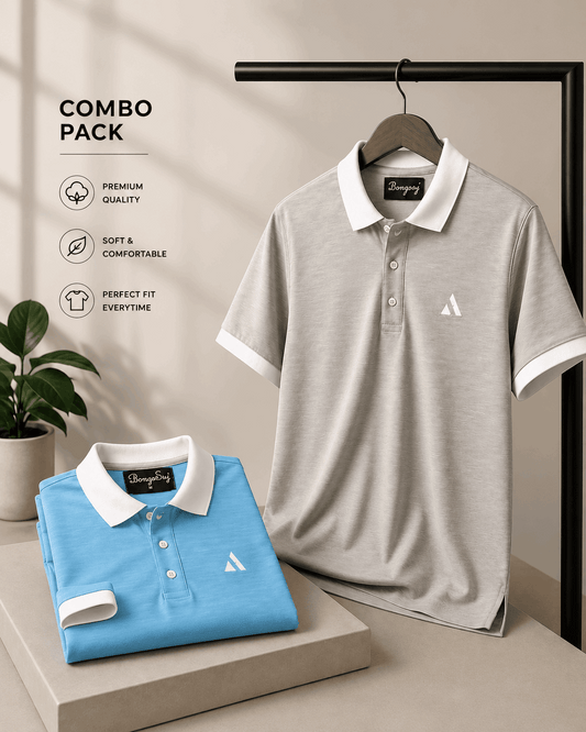 Premium Polo T-Shirt Combo Pack for Men – Grey & Sky Blue