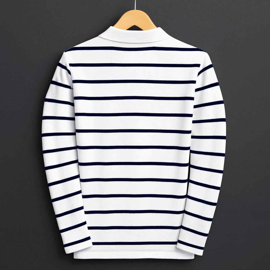 Full Sleeves Auto strip T Shirt White with Black