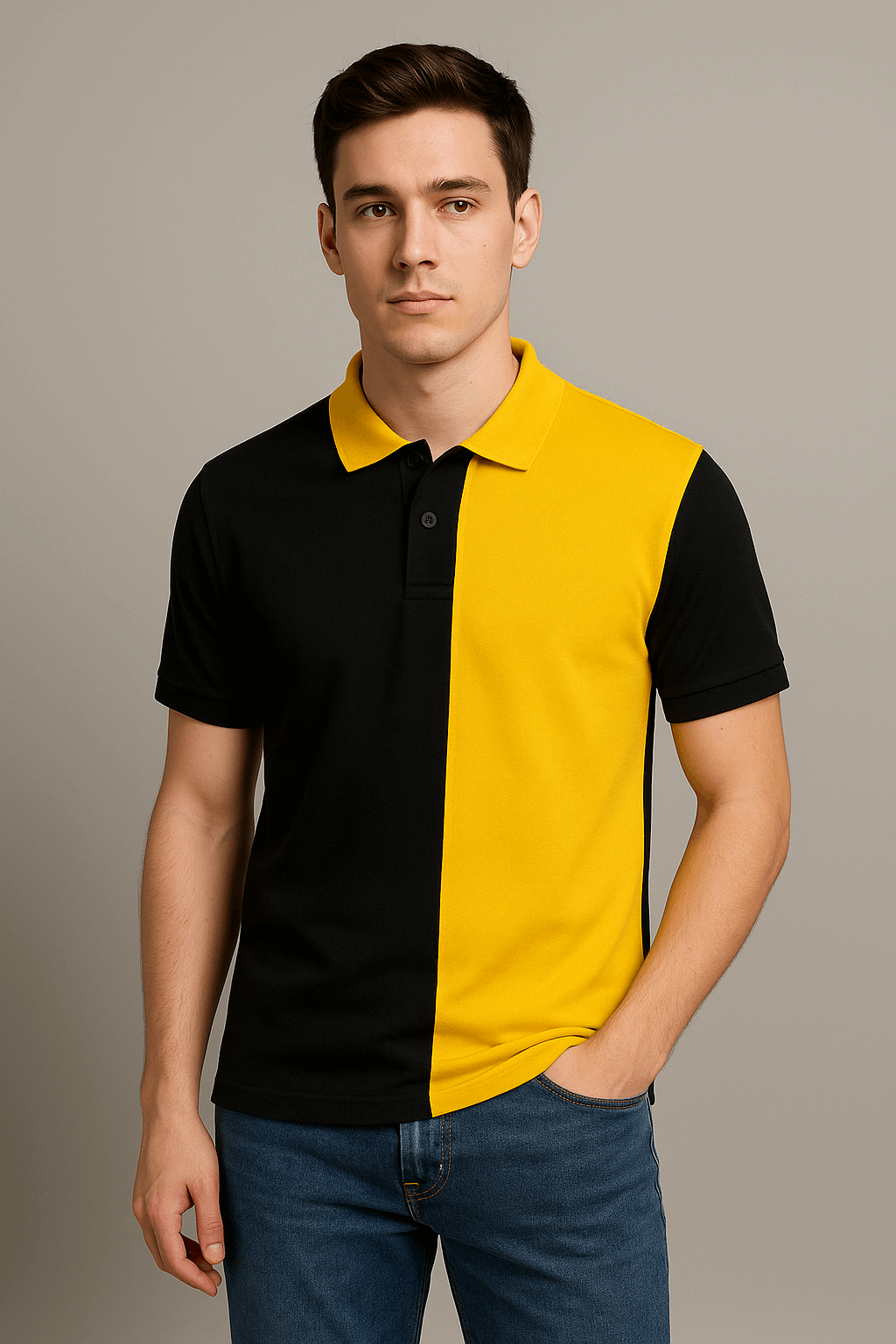 Half Black with Yellow  Polo T-Shirt