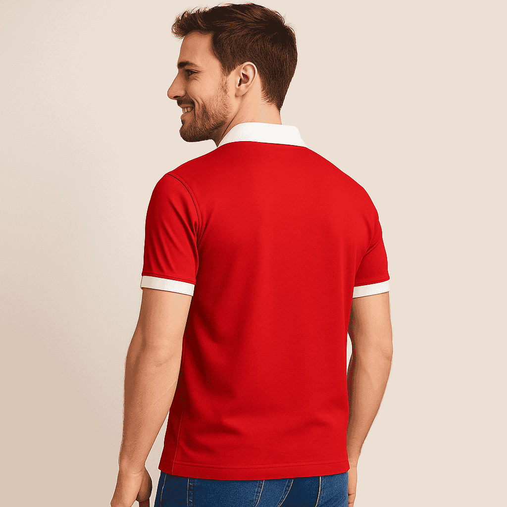 Classic Red Polo T-Shirt with White Collar & Cuffs Edition