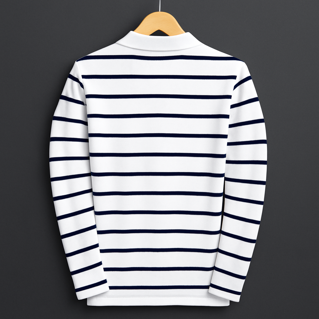 Full Sleeves Auto strip T Shirt White with Black