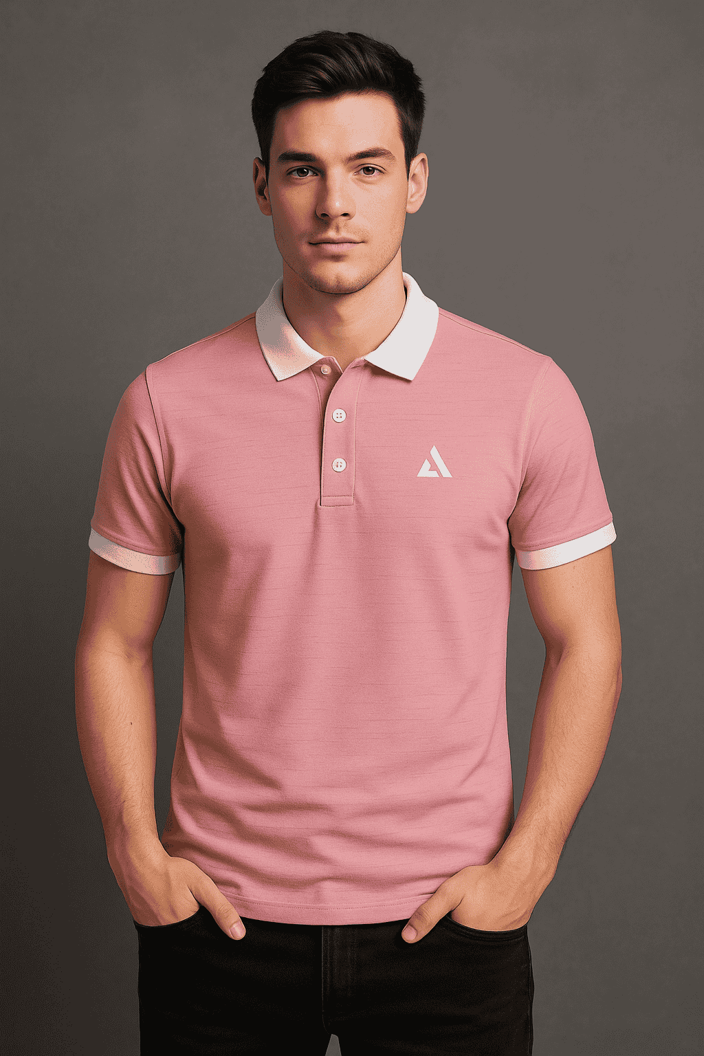 Classic Rose pink Polo T-Shirt with White Collar & Cuffs Edition