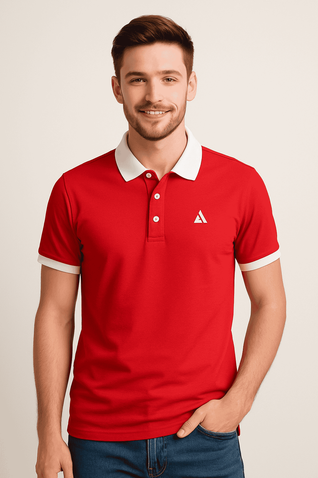 Classic Red Polo T-Shirt with White Collar & Cuffs Edition