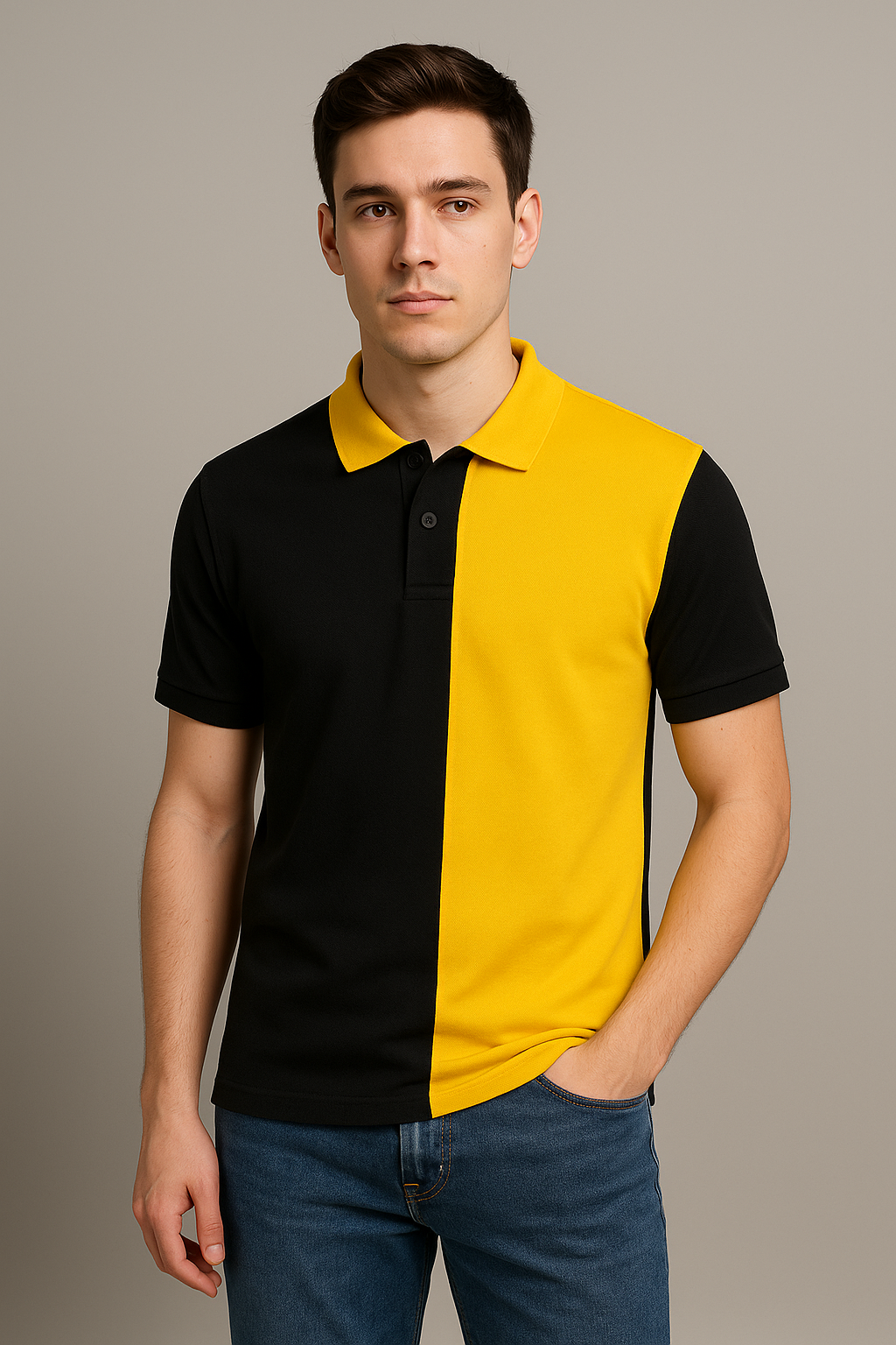 Half Black with Yellow Polo T-Shirt