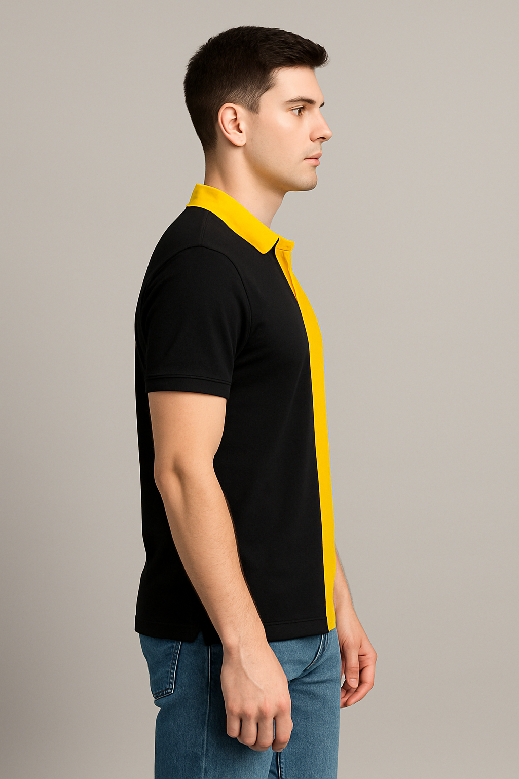 Half Black with Yellow Polo T-Shirt
