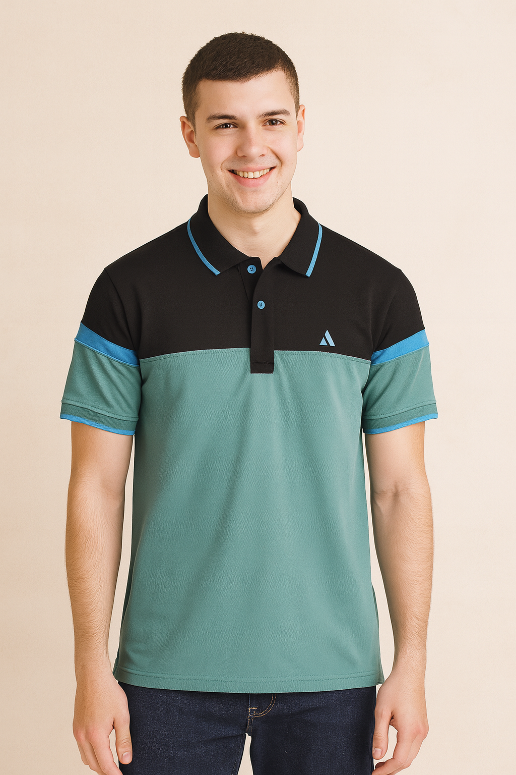 Black and Sea Green Polo T-shirt