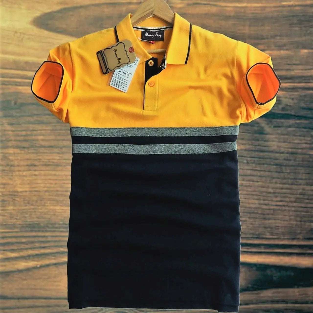 Cream Yellow Navy Melange Stripe Polo T-Shirt