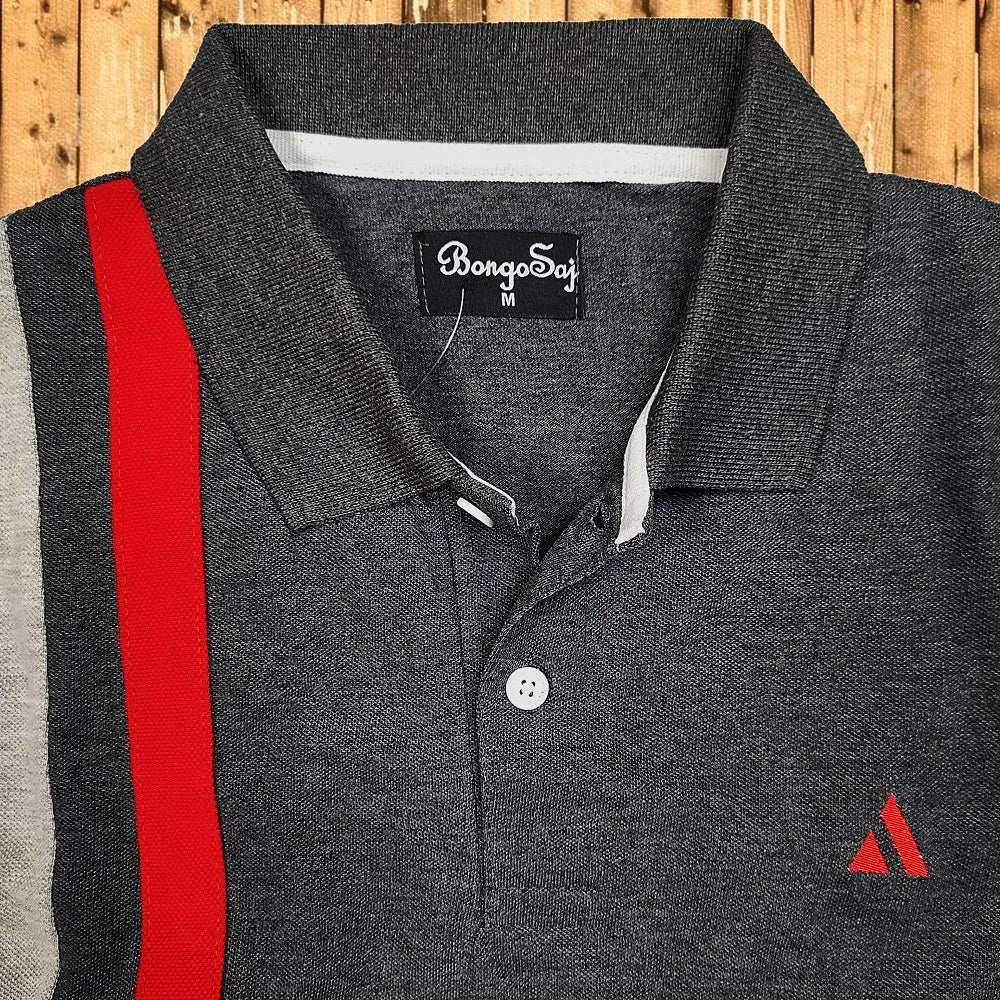 Dark Melange Grey with Red vertical stripe Polo T-Shirt