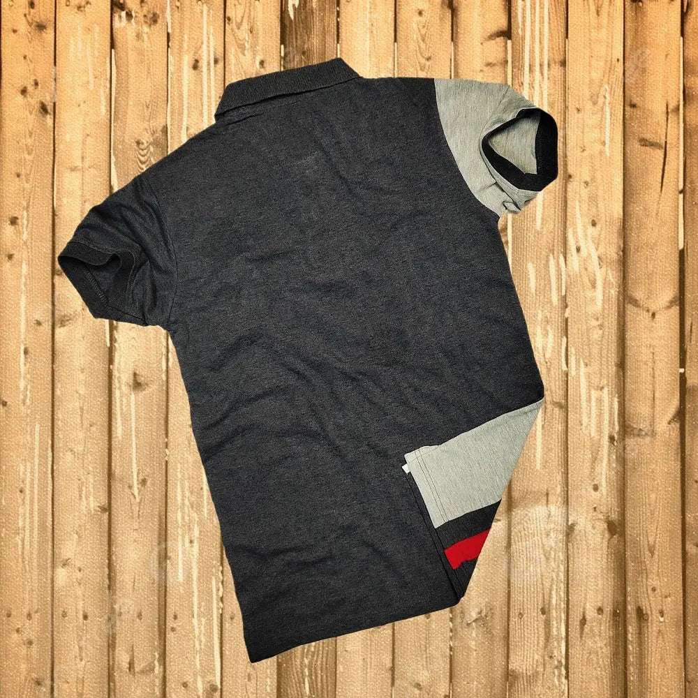 Dark Melange Grey with Red vertical stripe Polo T-Shirt
