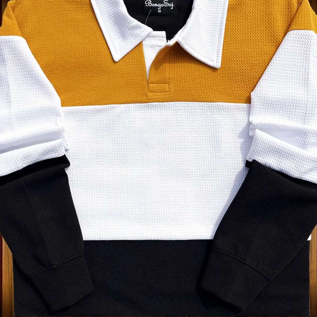 Full sleeve Collar T-shirt Meteor Yellow White & Black