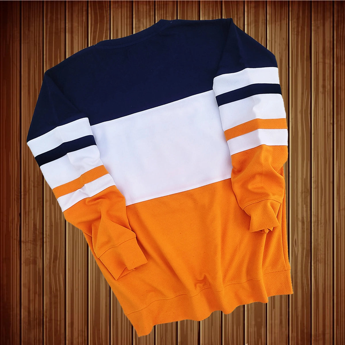 Full sleeve T-Shirt Navy White & Dark yellow with 2-Stripe