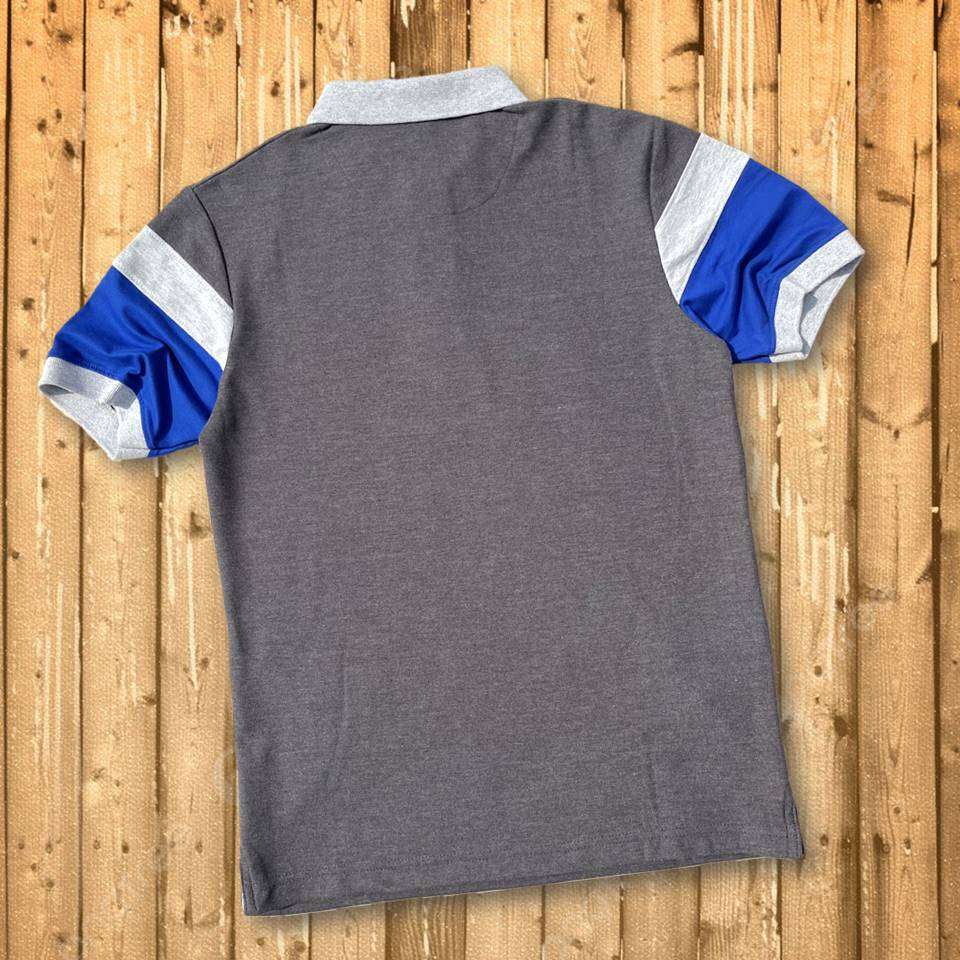 Grey Collar Polo T-Shirt Intense Grey with Blue 3 Stripes