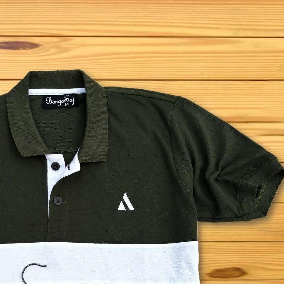 Olive Green Polo T-Shirt White & Black Design