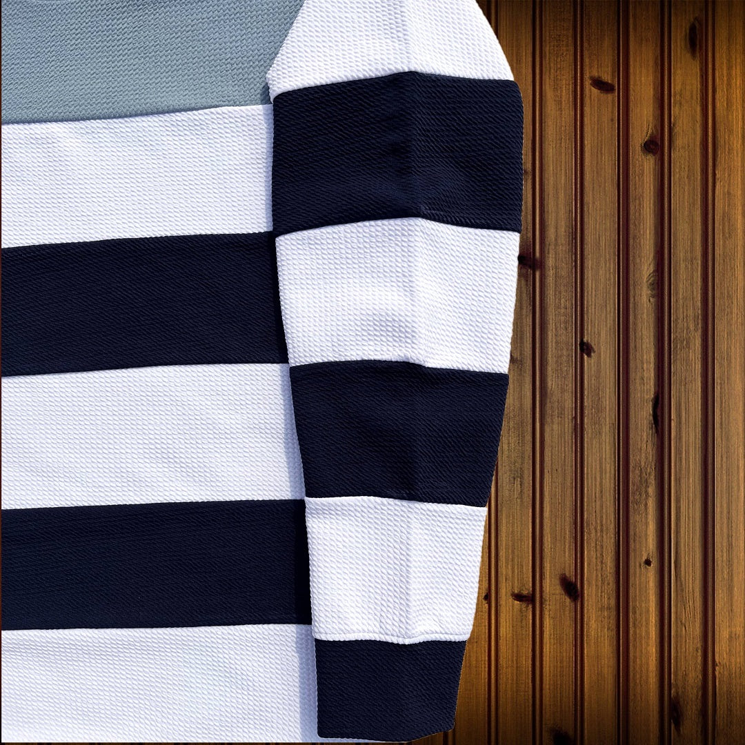 Popcorn Full Sleeve T-Shirt Grey Navy Blue and White