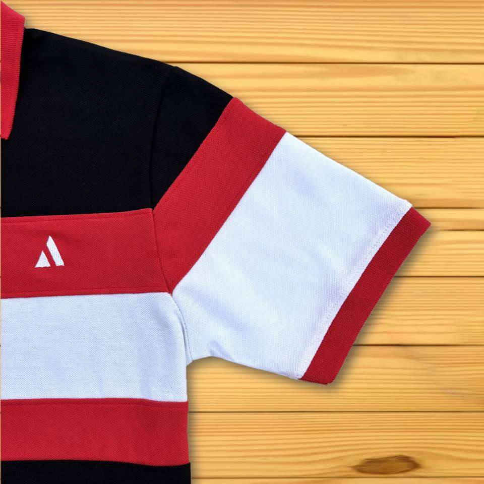 Red Collar Polo T-Shirt Black with White 3 Stripes