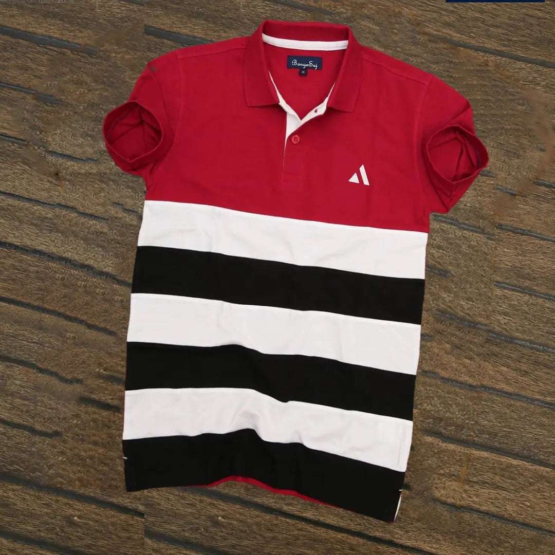 Red, white with Black Polo T-Shirt