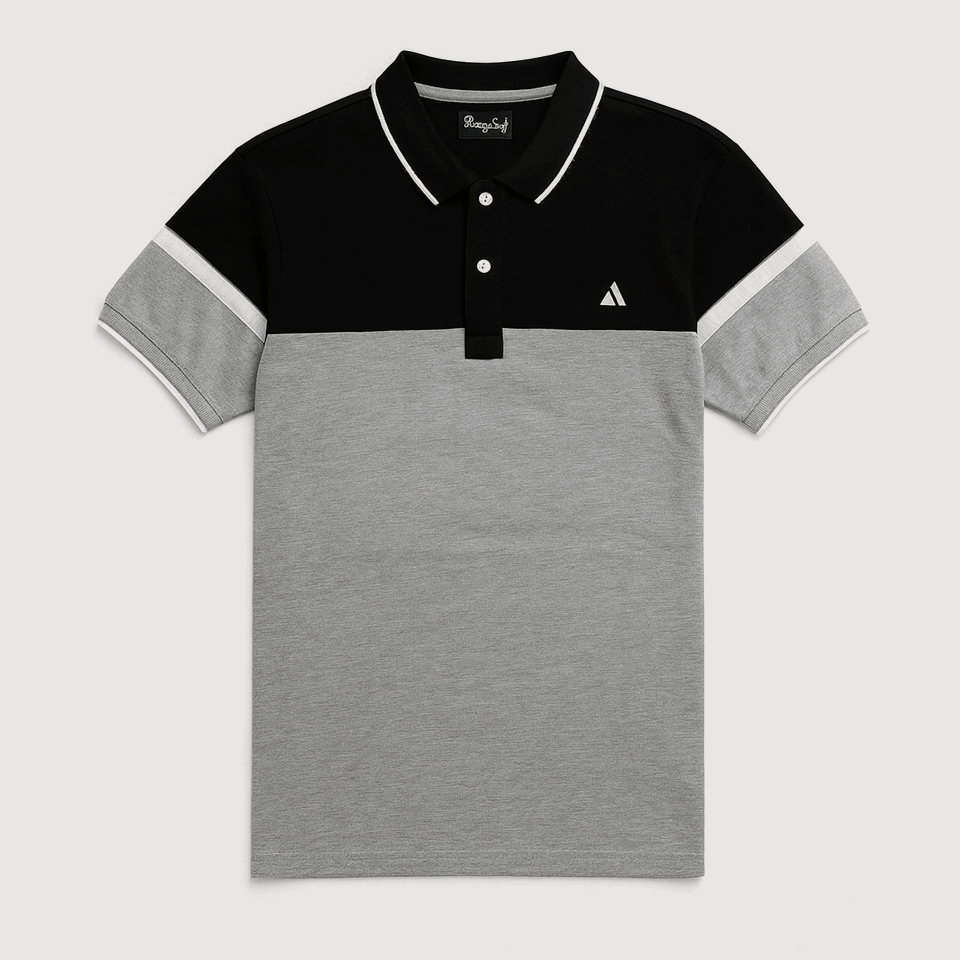 Men’s Dual-Tone Polo T-Shirt – Black & Grey Colorblock