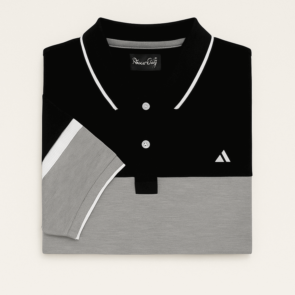 Men’s Dual-Tone Polo T-Shirt – Black & Grey Colorblock