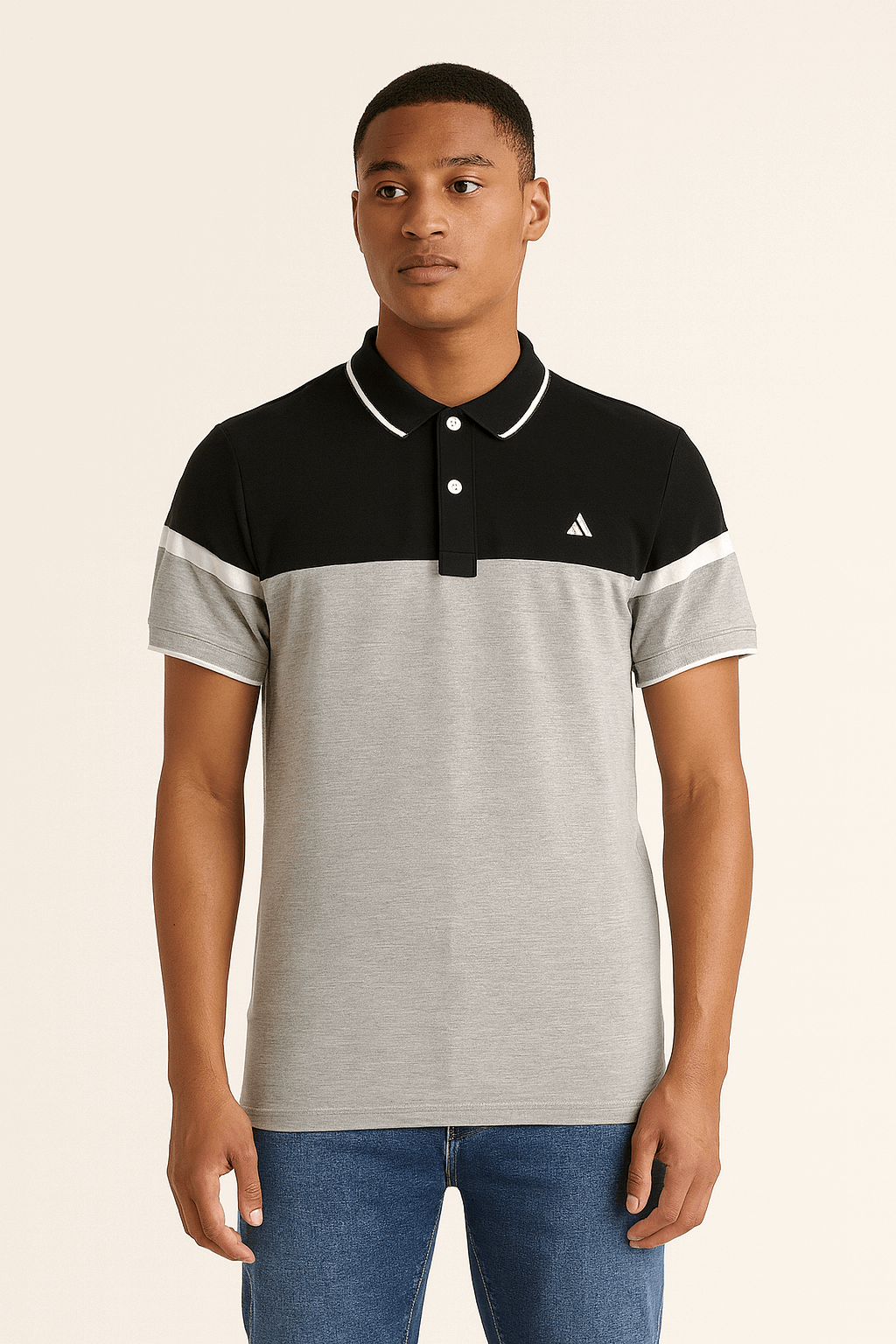 Men’s Dual-Tone Polo T-Shirt – Black & Grey Colorblock