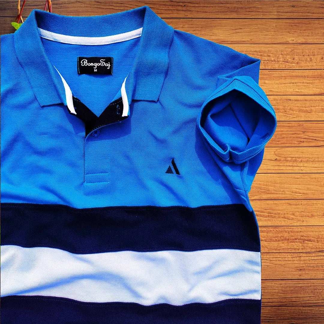 Sky Blue white with Navy Blue stripe Polo T-Shirt