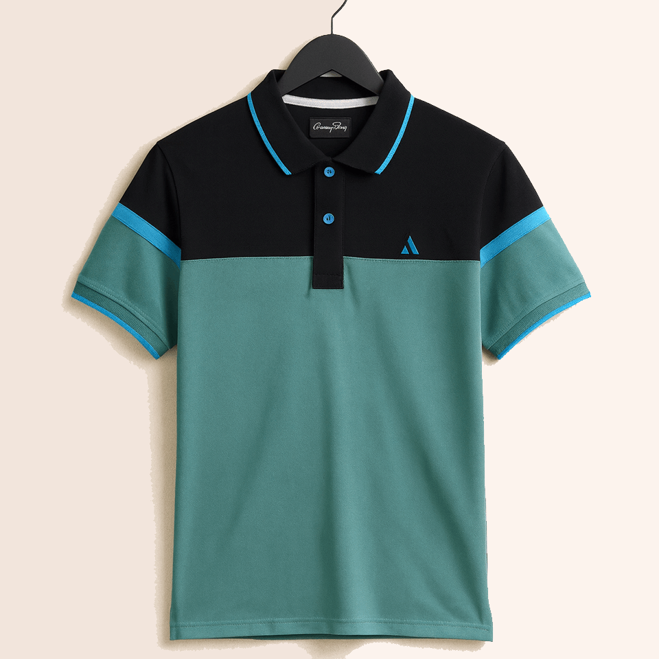 Black and Sea Green  Polo T-shirt