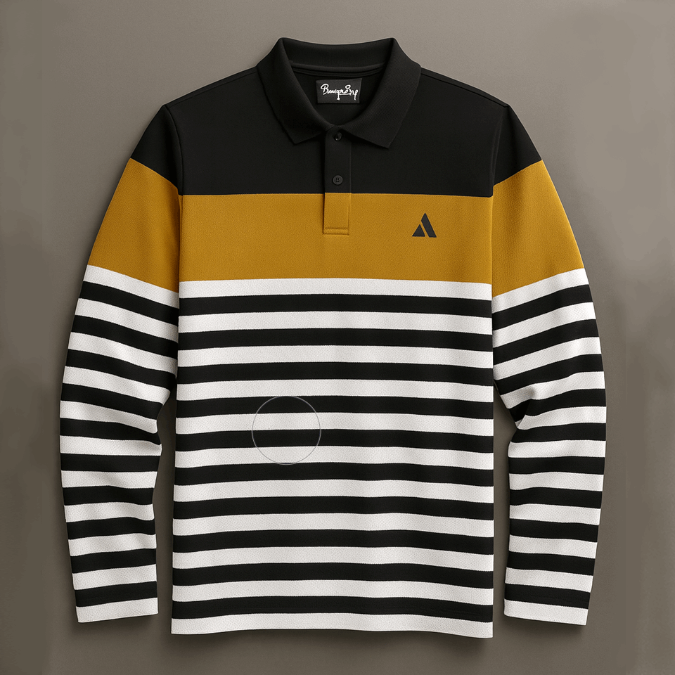 Men Full Sleeve T Shirt Black white with Golden Yellow