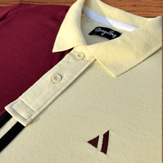 Half Maroon with Yellow stripe Polo T-Shirt