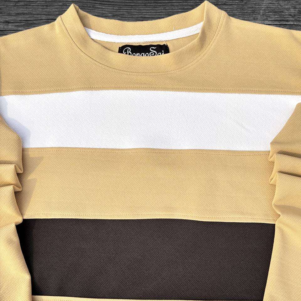Full sleeve Round Neck Lycra T Shirt Desert Sand, white black