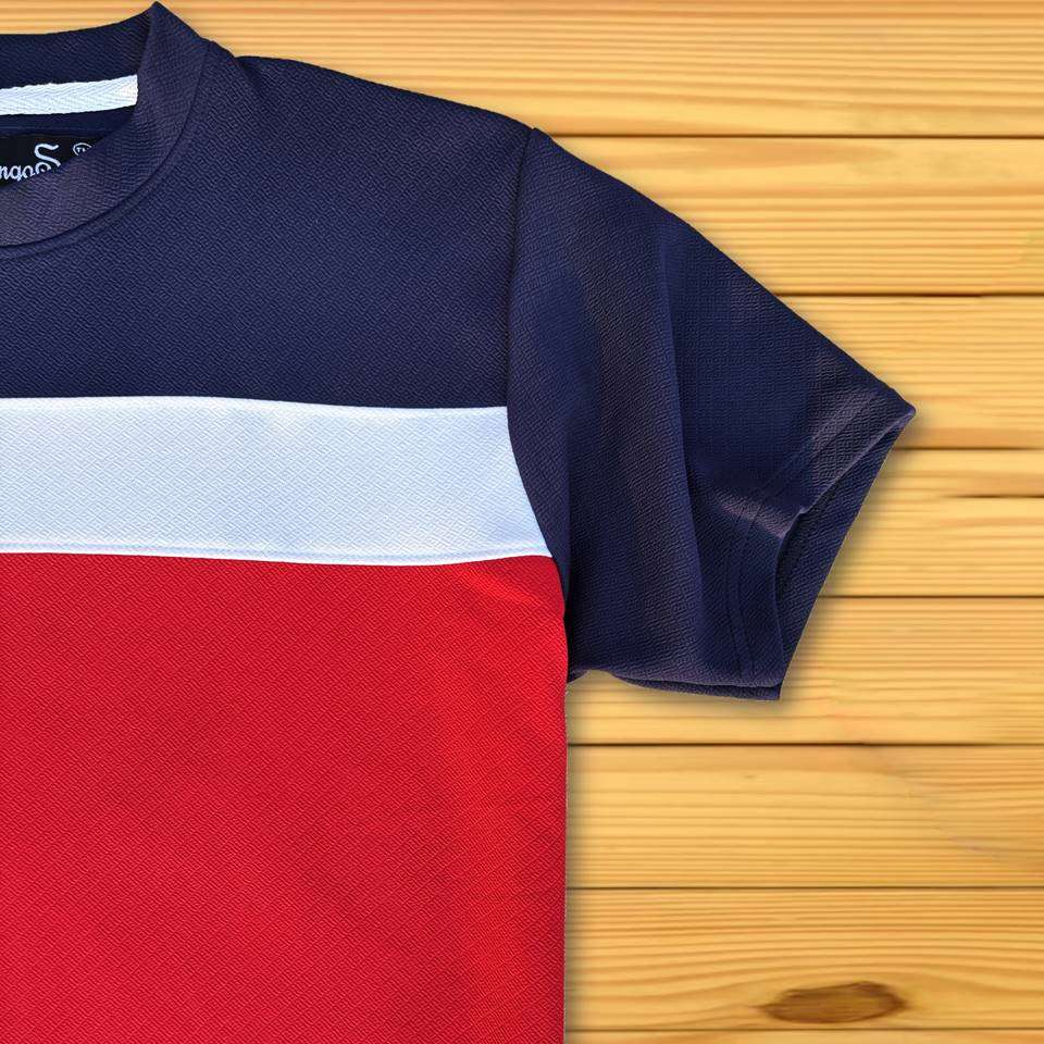 Half Sleeve Lycra Red Bottom Stripes T-Shirt