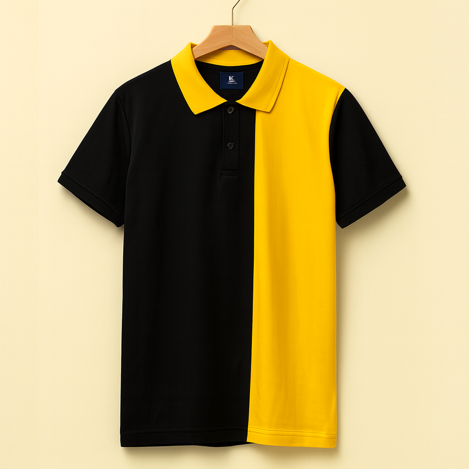 Half Black with Yellow Polo T-Shirt