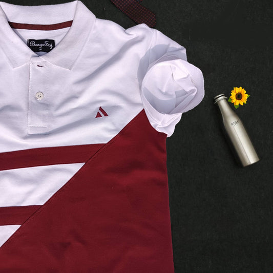 White & Maroon 3-Stripe Polo T-Shirt