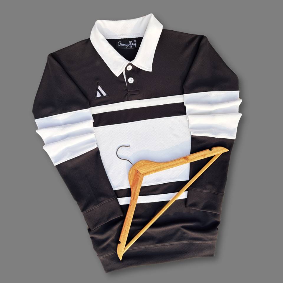 Full sleeve Collar Lycra T Shirt Black with White