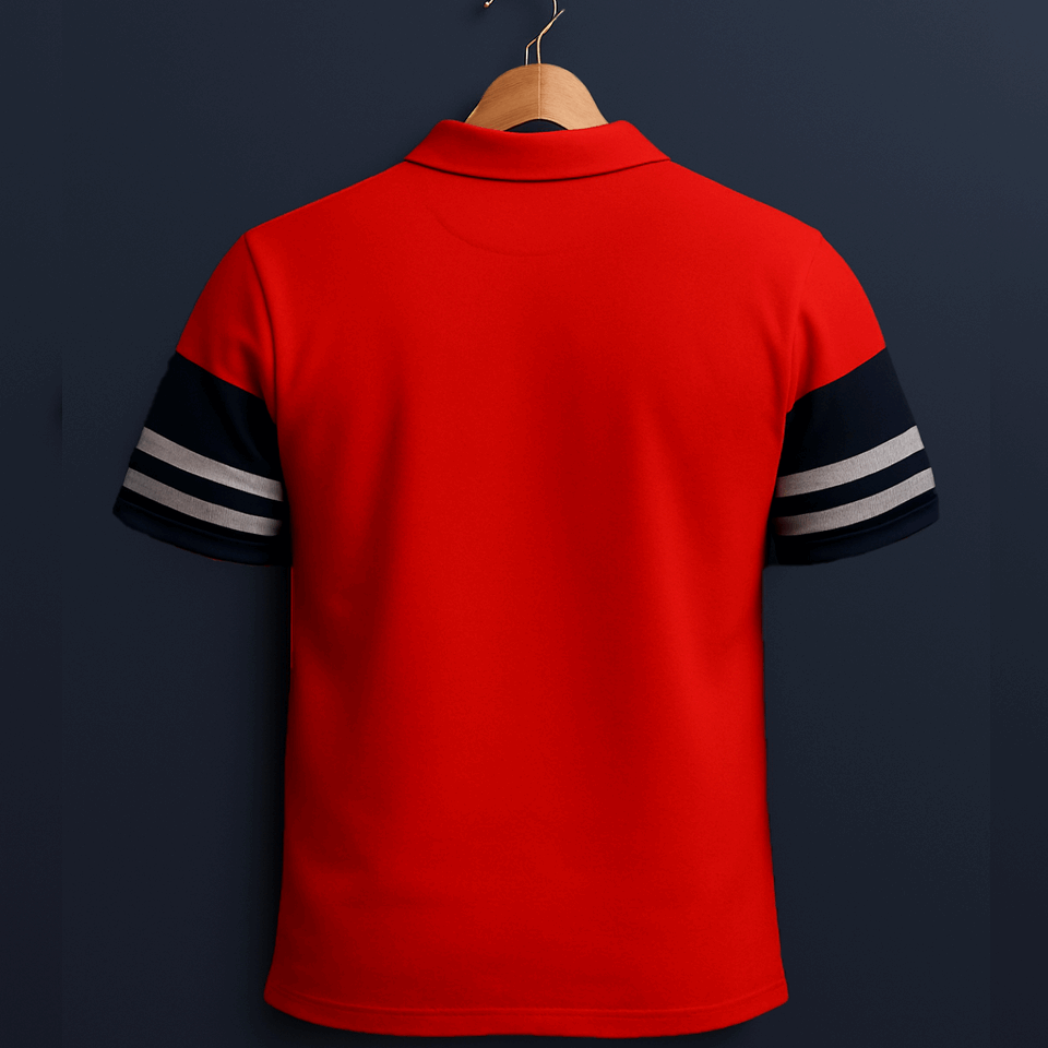 Crimson Red & Black Navy Polo T-Shirt with Melange Pattern