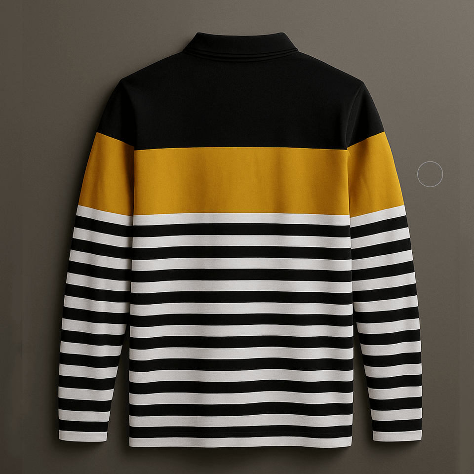 Men Full Sleeve T Shirt Black white with Golden Yellow