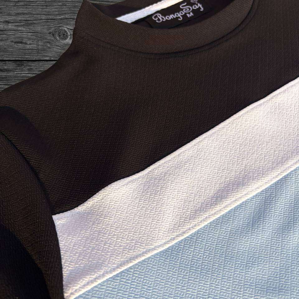 Half Sleeve Lycra Sky Blue Bottom Stripes T-Shirt