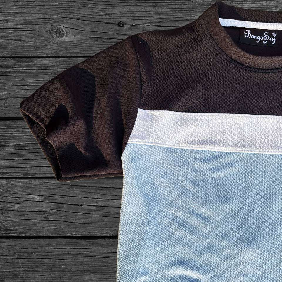 Half Sleeve Lycra Sky Blue Bottom Stripes T-Shirt