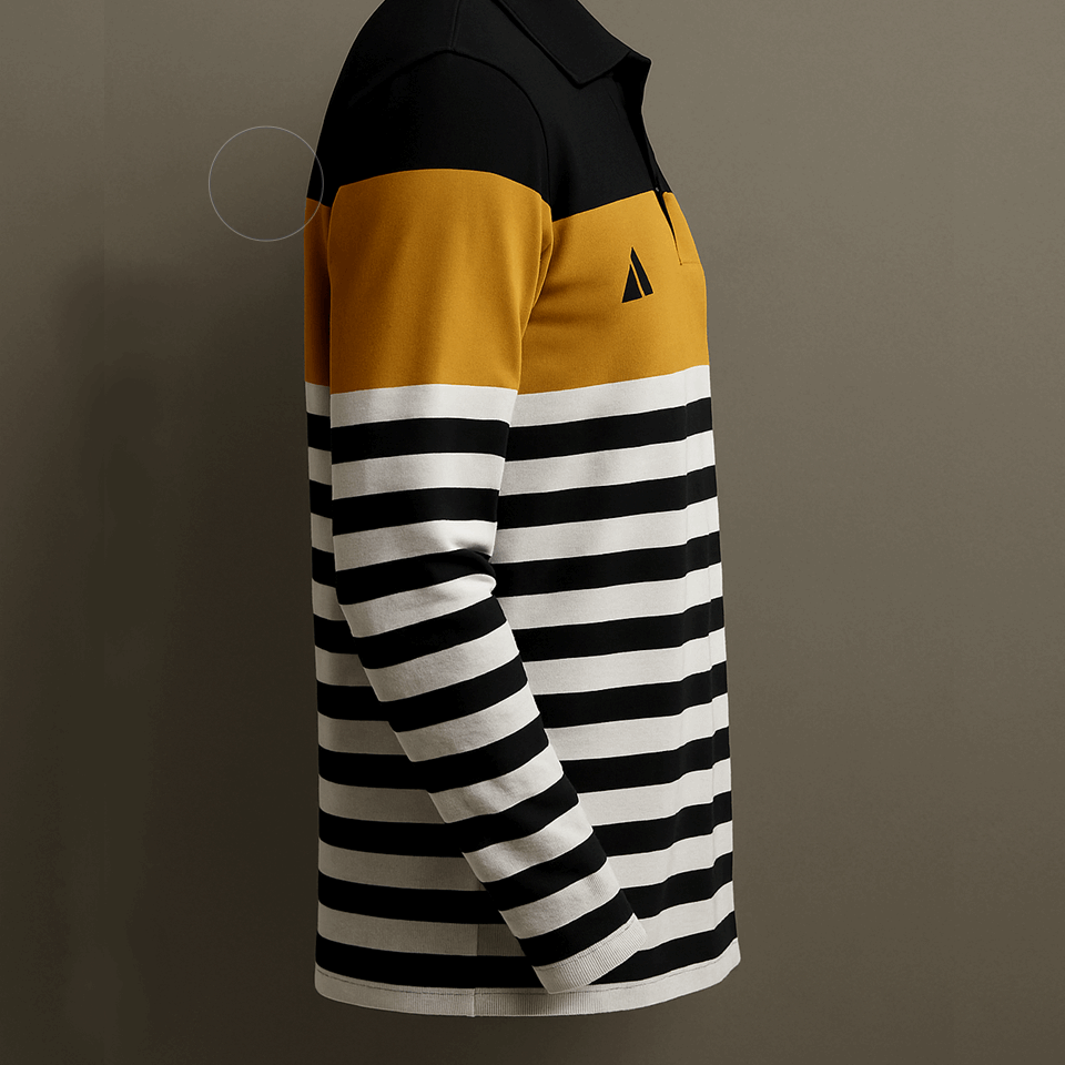 Men Full Sleeve T Shirt Black white with Golden Yellow