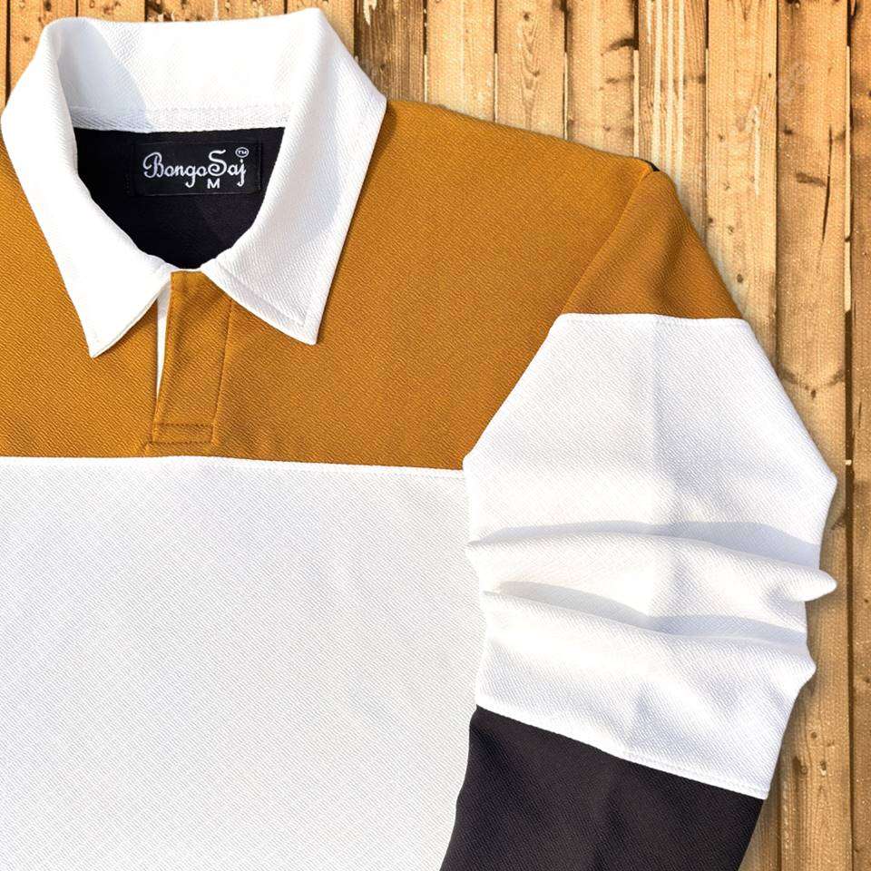 Full sleeve Collar Lycra T Shirt Golden Yellow White with Black
