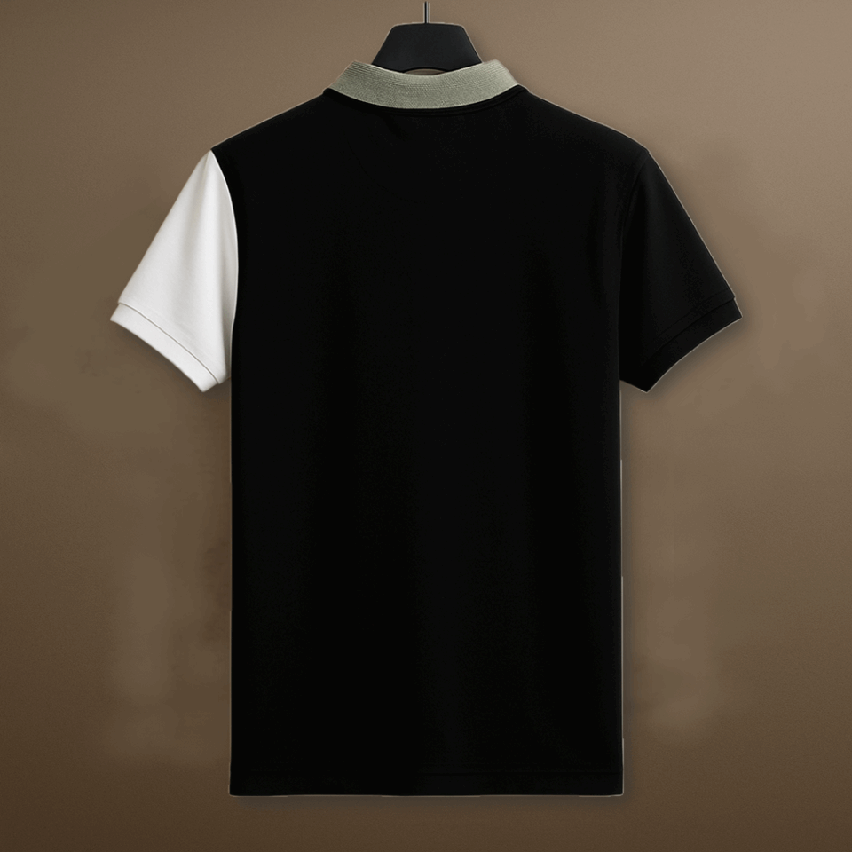 Black Polo T-Shirt Pastel Green & White Vertical Stripes