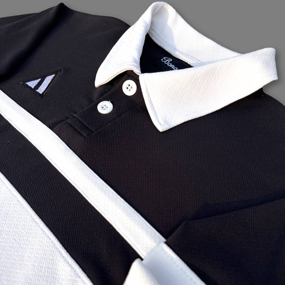Full sleeve Collar Lycra T Shirt Black with White