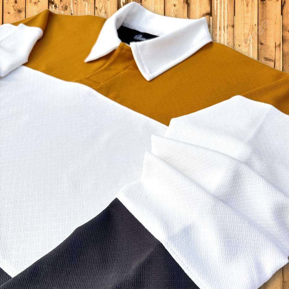 Full sleeve Collar Lycra T Shirt Golden Yellow White with Black