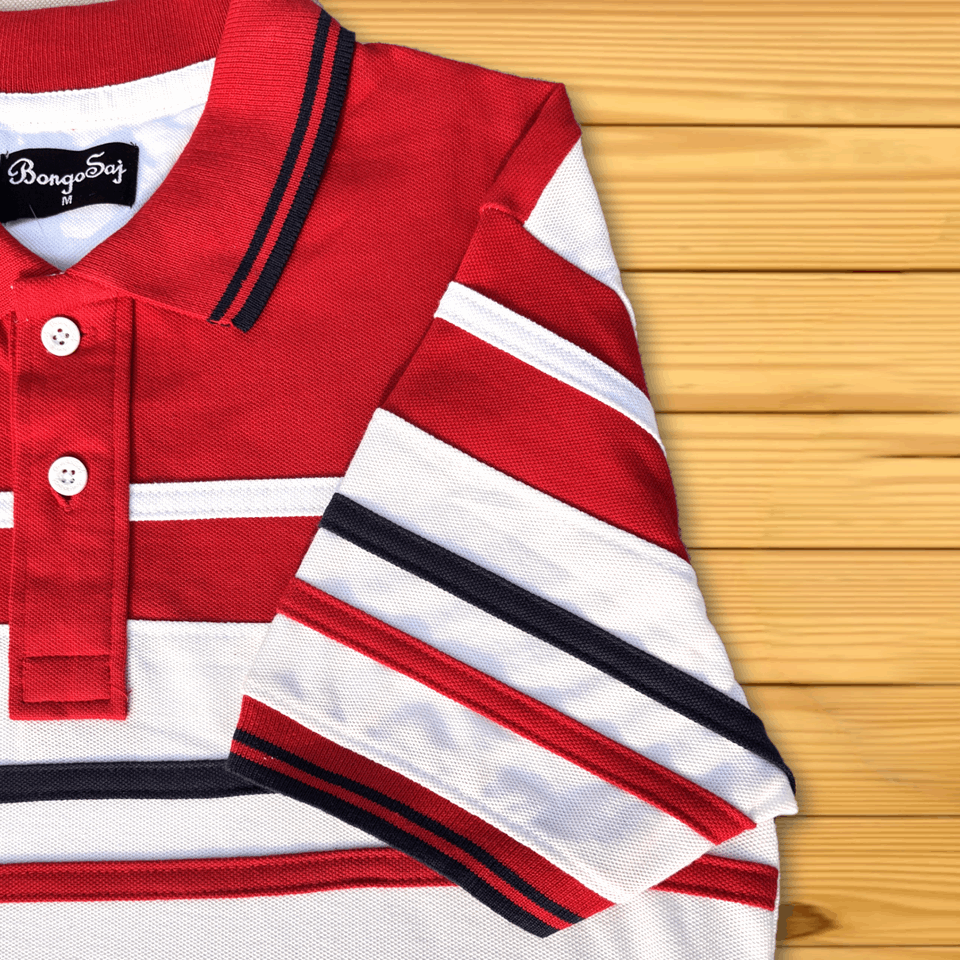 Red White with Navy stripe Polo T-Shirt