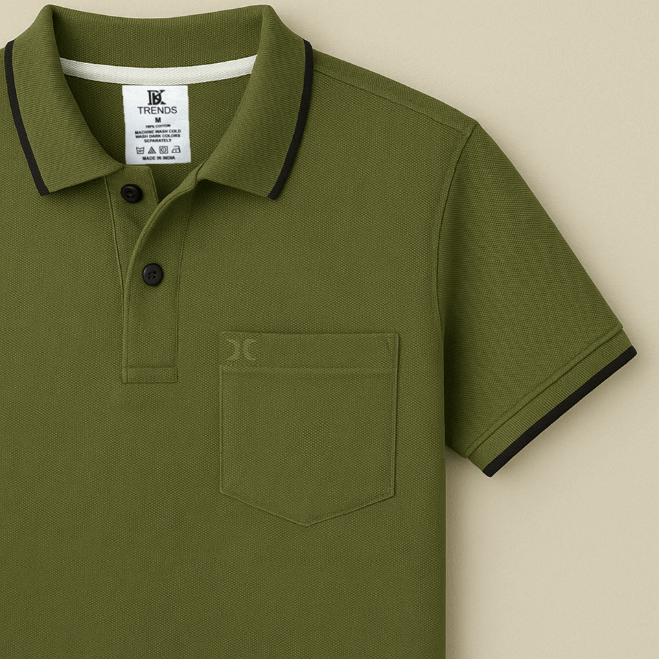 Olive Green Polo T-Shirt with Pocket