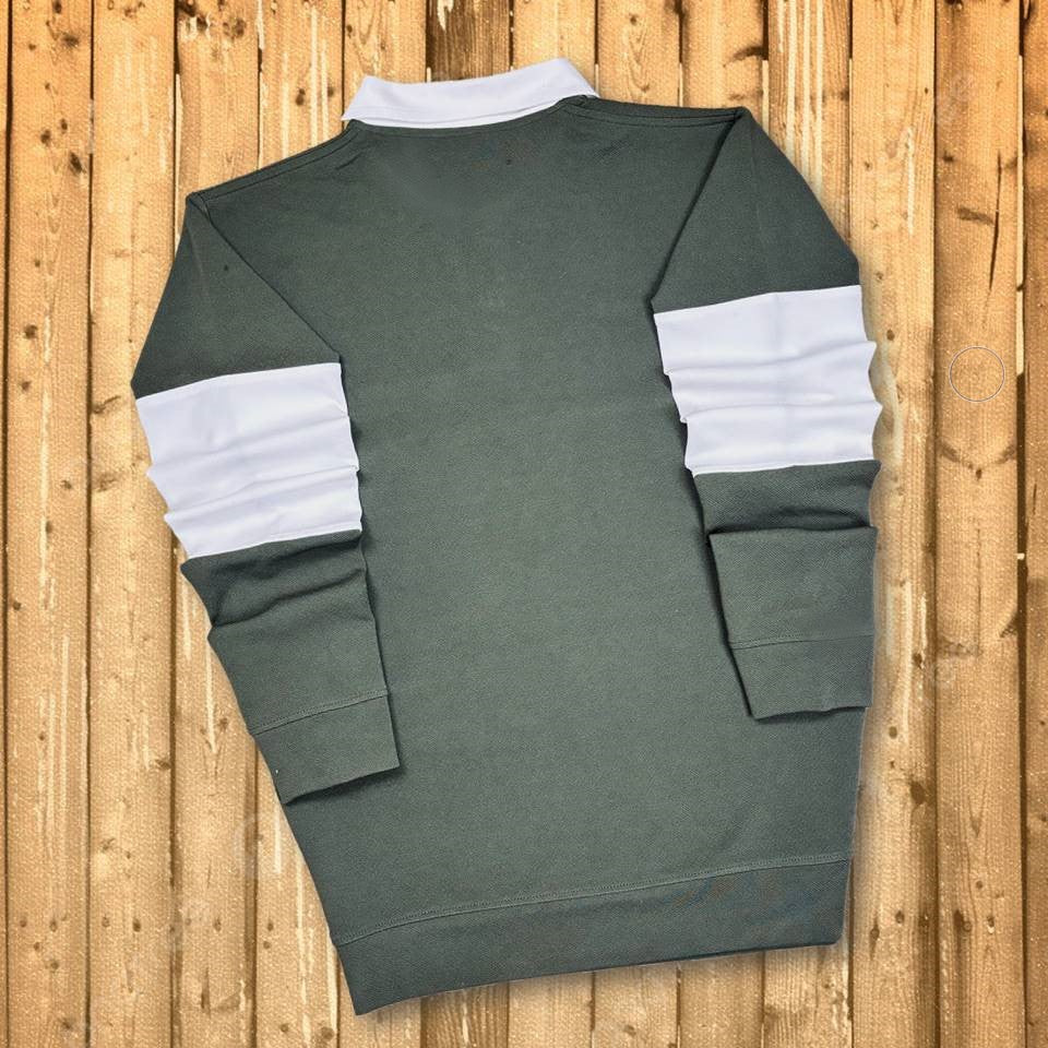 Full Sleeve Collar T-Shirt Forest Green & White 2-Stripes